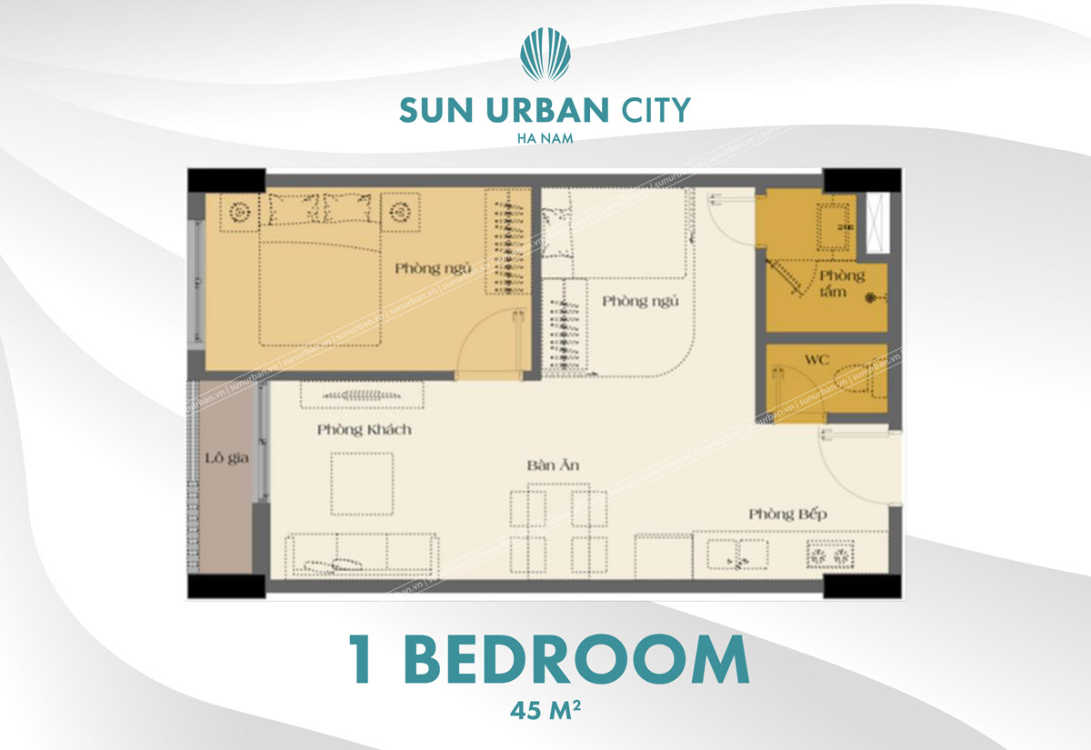 Layout căn 1PN căn hộ Park Residence - Sun Urban City