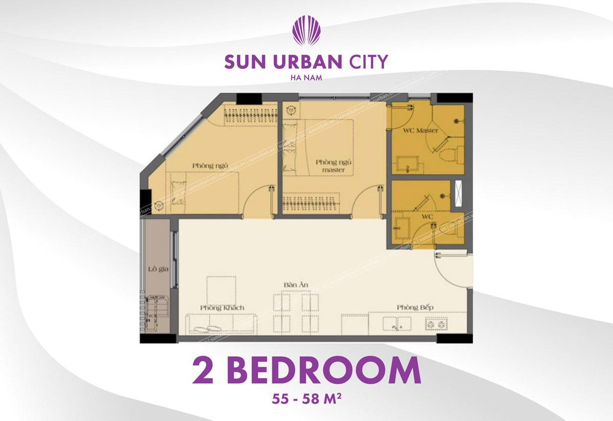 Layout căn 2PN căn hộ Park Residence - Sun Urban City