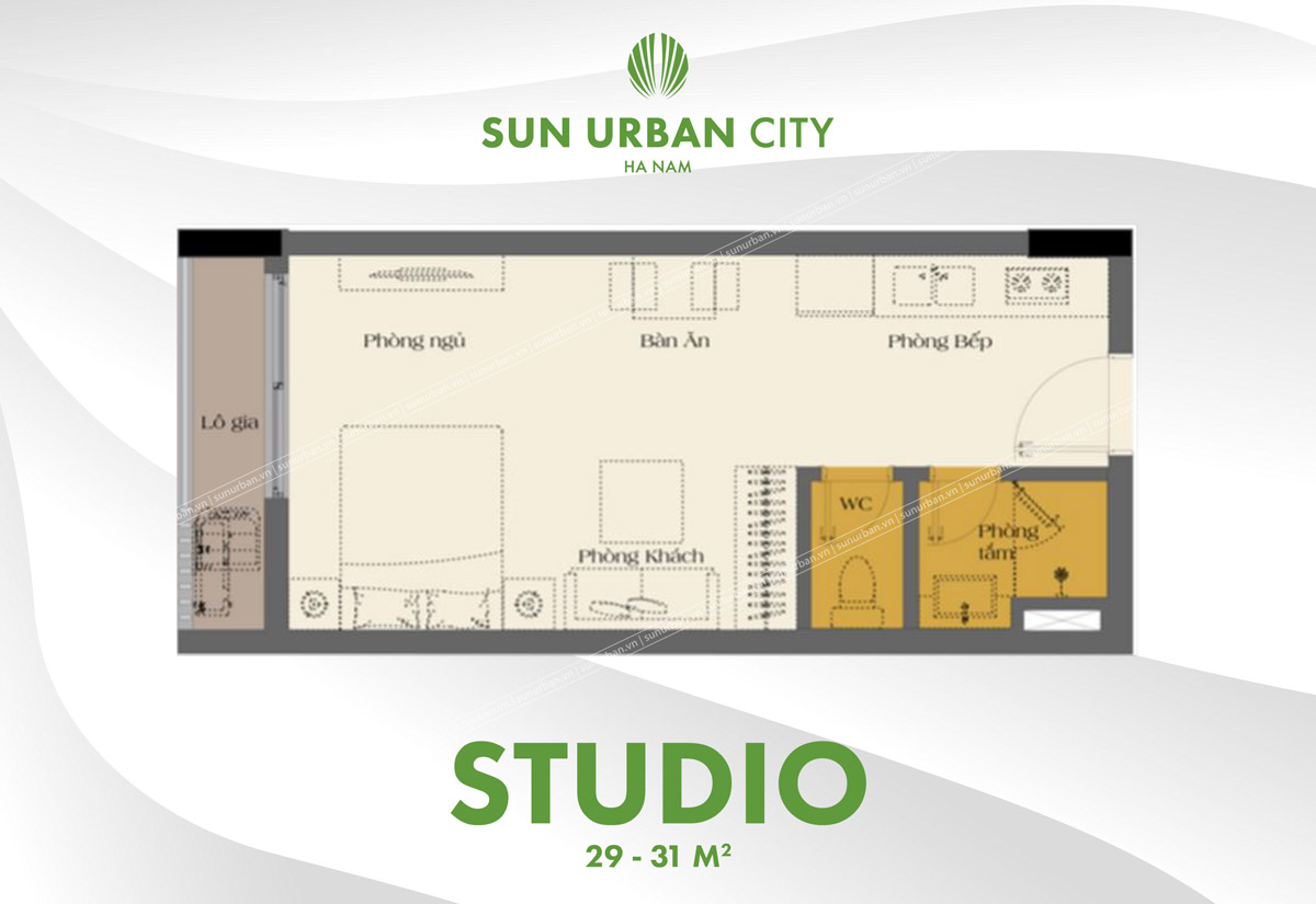 Layout căn Studio căn hộ Park Residence - Sun Urban City